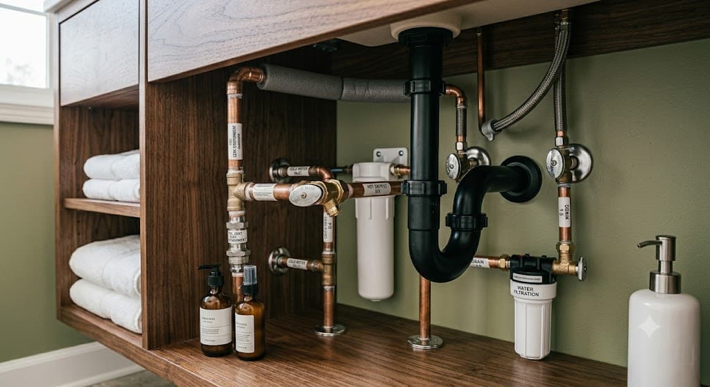 Bathroom plumbing fixture installation