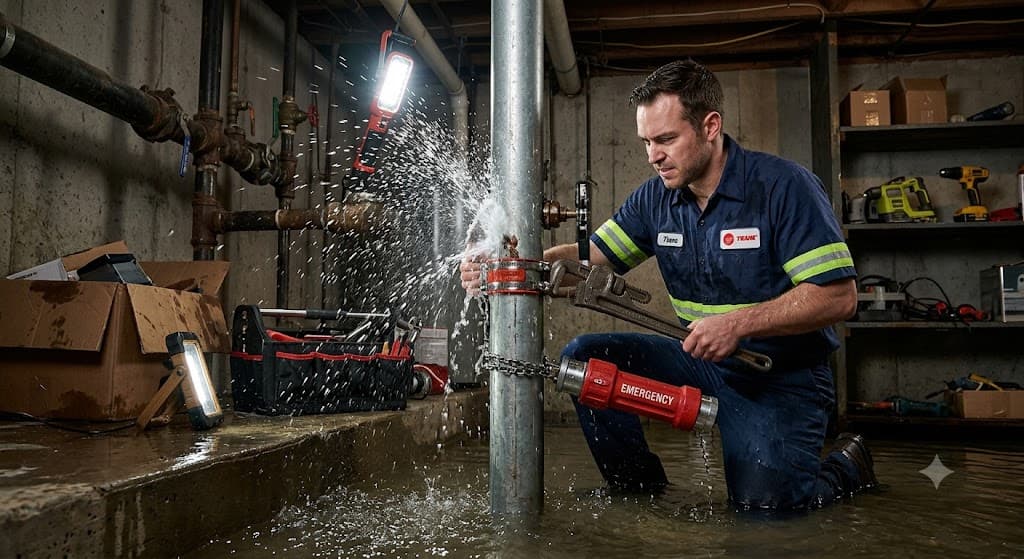 Professional plumbing repair in progress